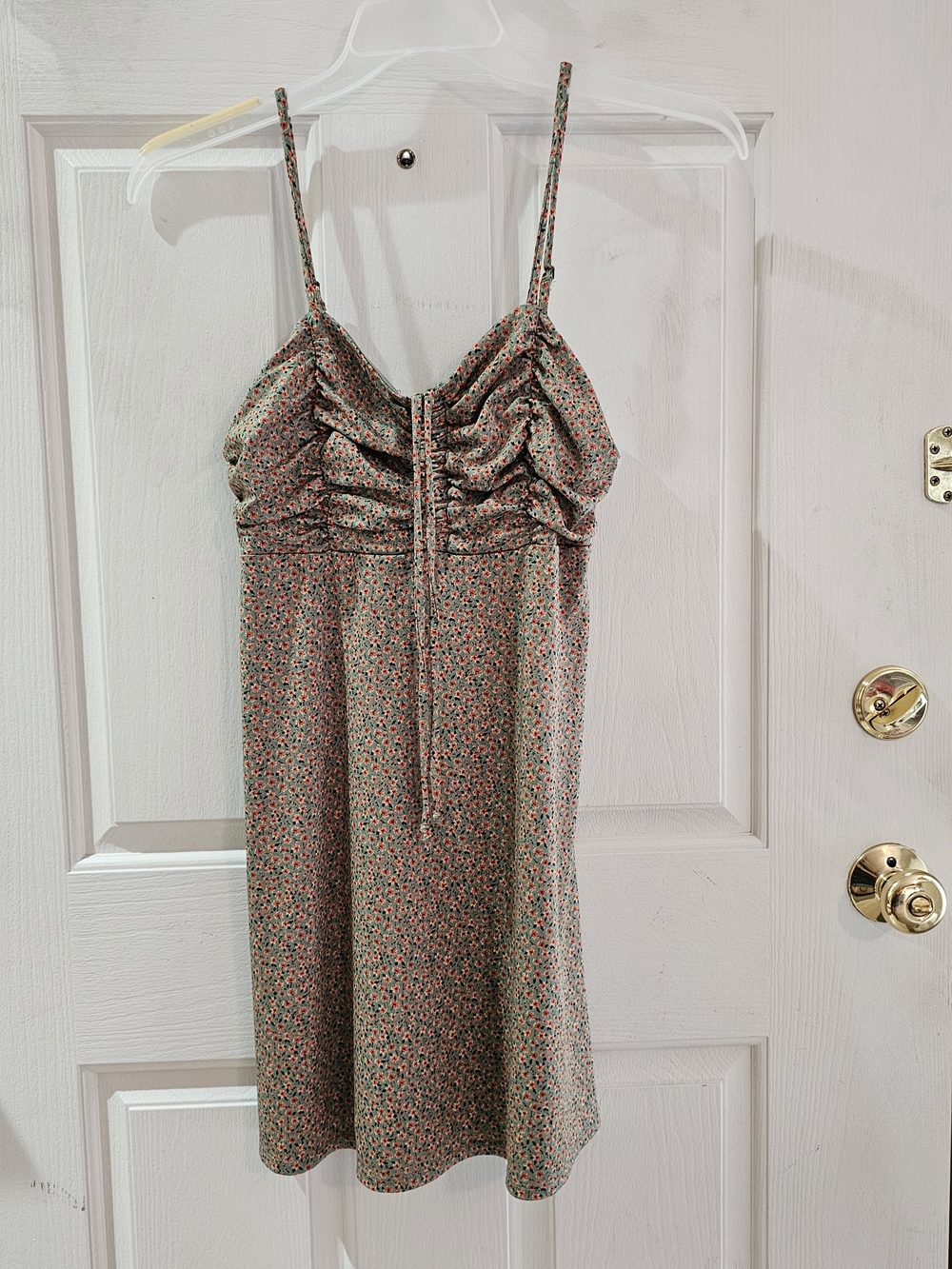 Spaghetti-Strap Mini Dress in Green and Pink Floral